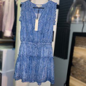 Pinch blue and white sleeveless ruffled mini dress